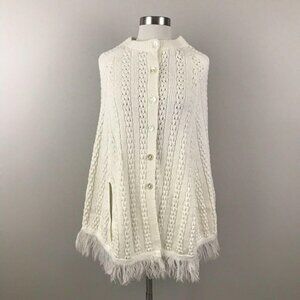 Vintage Cape Poncho Women Cream Knit Button Front